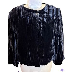 WD.NY Velvet Evening Jacket Rhinestone Single Button Sz. L Silk Lining Black